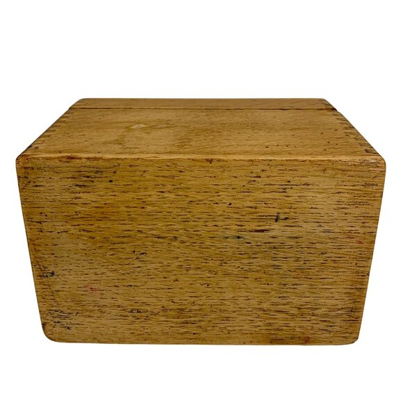 VTG Oak Wooden Hinged Lid Dovetail Joints Index Card Box Recipes Keepsakes - Picture 8 of 8